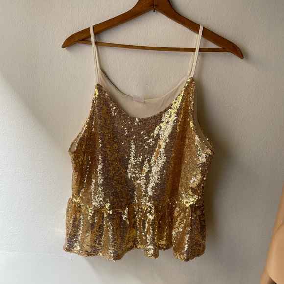 Gold sequined top peplum hem XL - Picture 7 of 8
